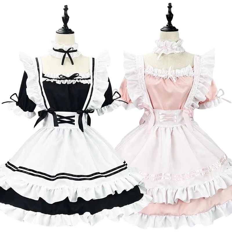

S-5XL Japanese Maid Outfit Lovely Girl Lolita Dress Cosplay Costume Sweet Cute Cat Cafe Harajuku Kawaii Uniform Plus Size