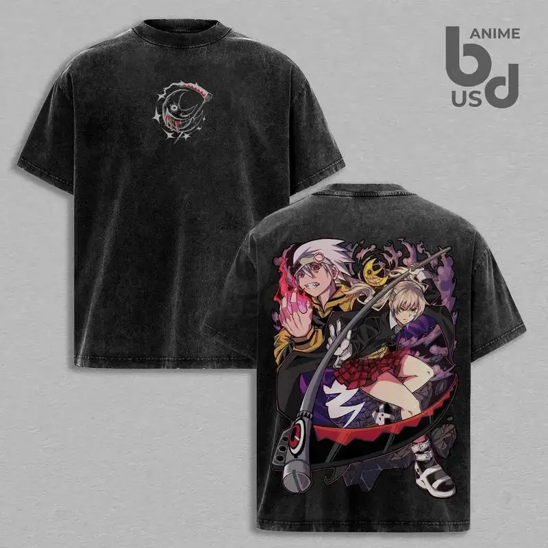 

Fire Force x Soul Eater Oversize Unisex T-Shirt Washed, Double Printed Cool Anime Graphics Tee, Vintage Design Shirt, Anime Merc