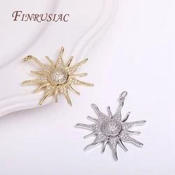 18K Gold Plated 33mm Big Sun Flower Pendant Wholesale,High Quality Brass Metal Inlaid Zircon Sun Charms DIY Jewelry Making 
