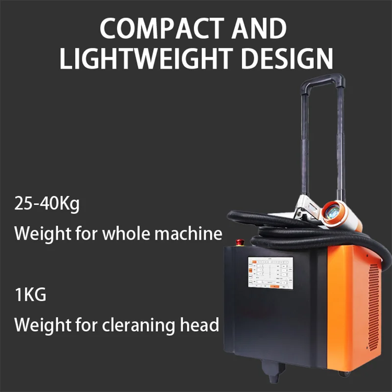 Macchina per la pulizia laser portatile da 200 W Dispositivo per la rimozione della ruggine Spellafili per vernice Detergente per superfici in legno e metallo Mini design del carrello