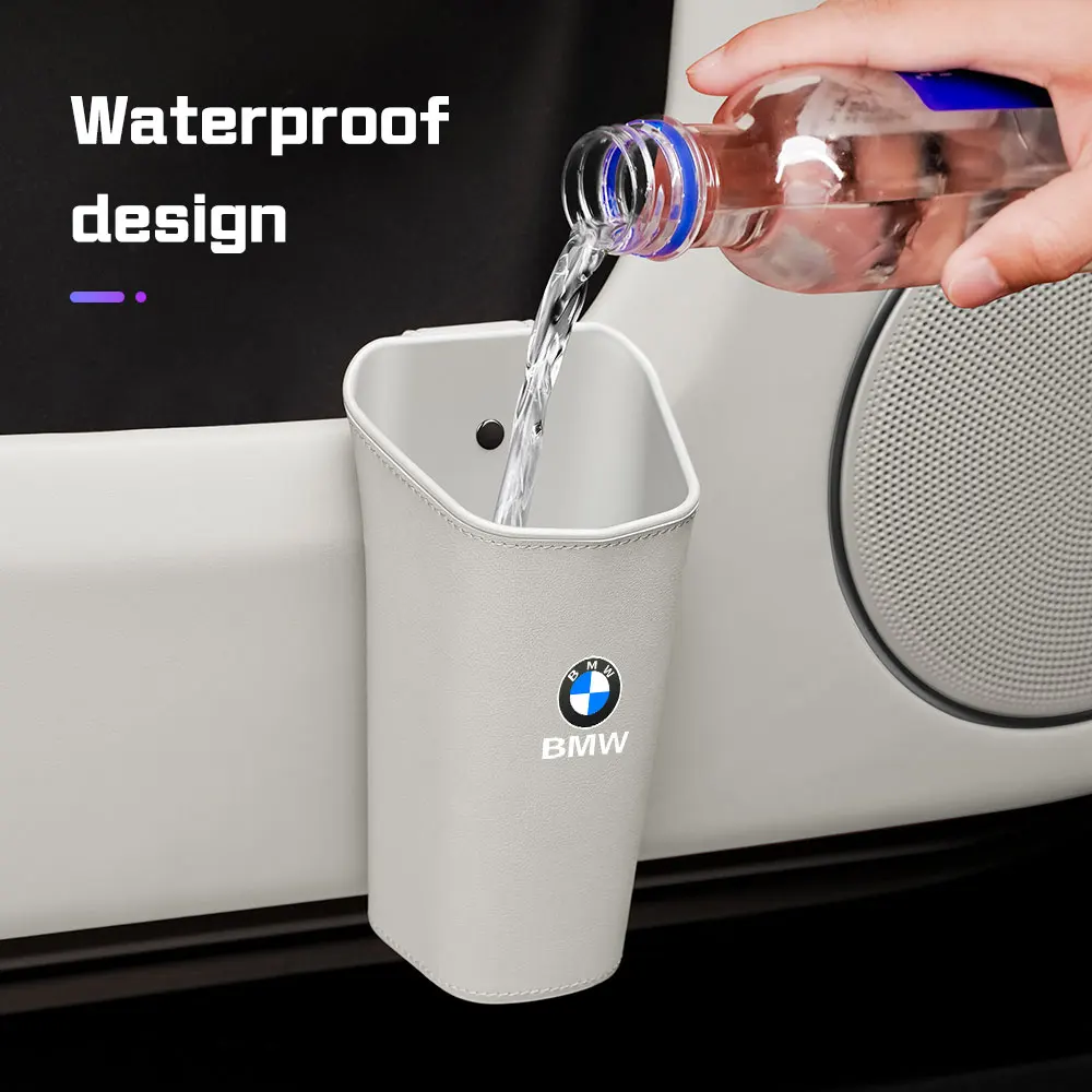 For BMW X1X2X3X5X6 X7 1 3 5 6 7 Series F40 F48 E60 E90 G20 G30 Leather Car Door Storage Box Seat Cup Holder Waterproof Trash Can view 3