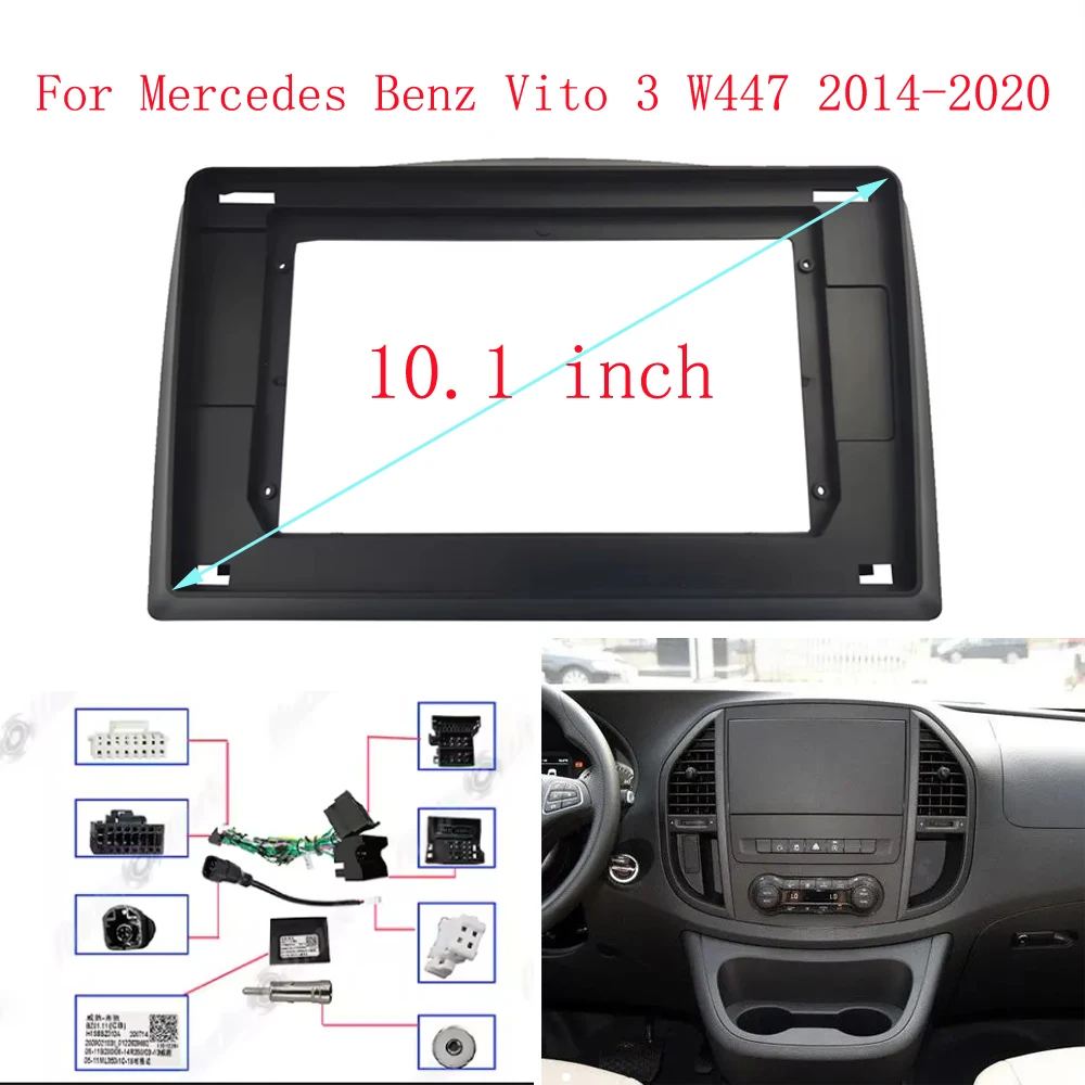 Car Radio Fascias Frame For Mercedes Benz Vito 3 W447 2014-2020 10 inch Stereo Panel Harness Wiring Canbus Decoder Mount Kit