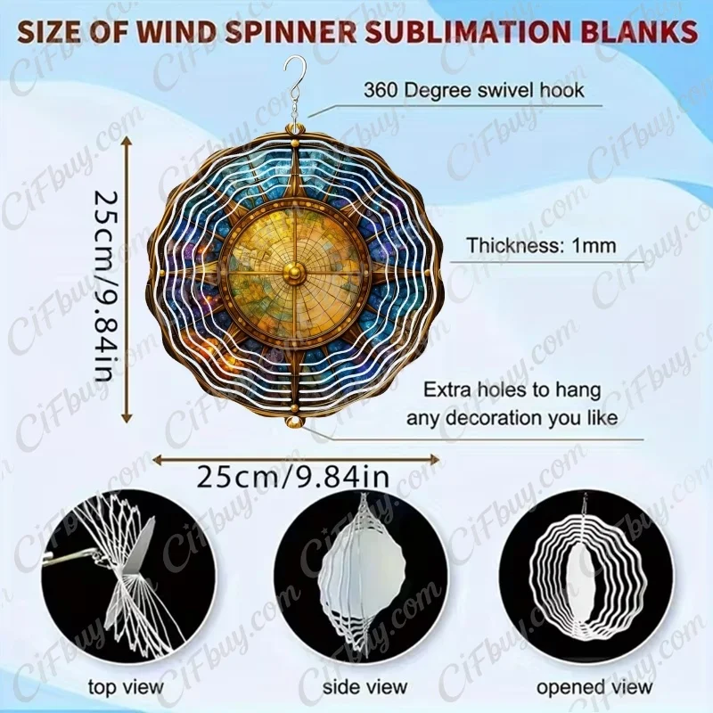 CIFBUY Wind Chime Gorgeous Starry Compass 360° Rotating Metal Spinner Outdoor Garden Yard Porch Hanging Decor Gift