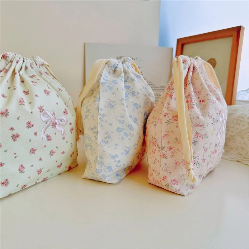 1PC Cotton Drawstring Drawstring Bag Bow Cosmetic Organizer Home Travel Storage