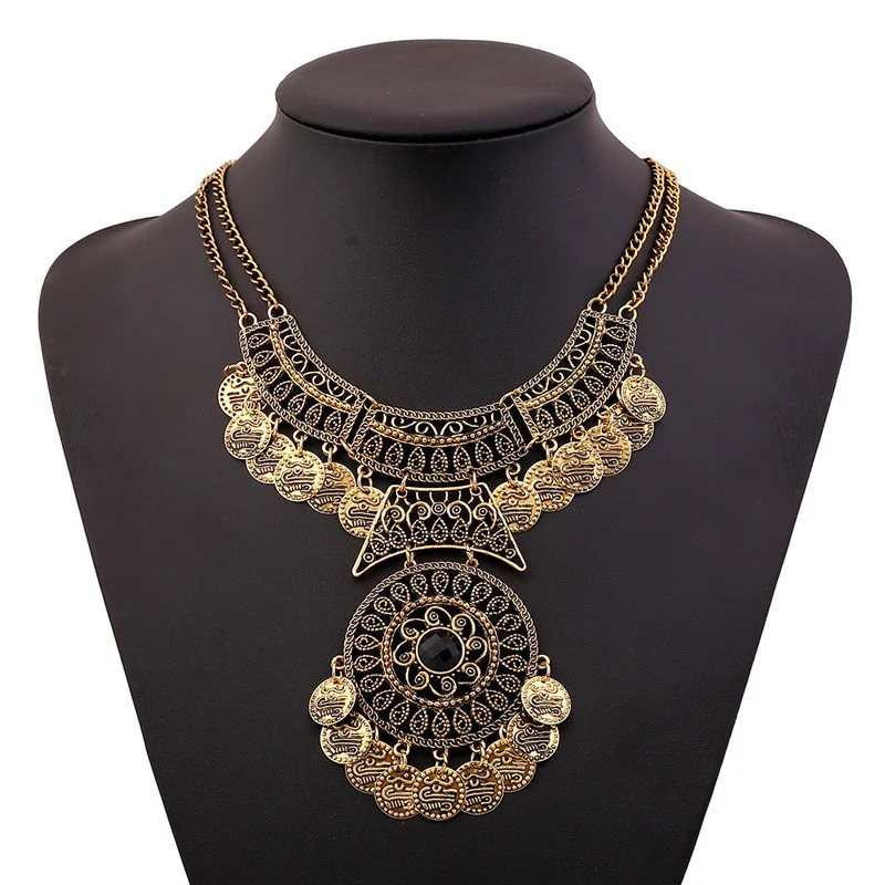 Bohemian Vintage Necklace For Women Gypsy Double Chain Coin Ethnic Tribal Statement Necklace Turkish Jewelry Collier