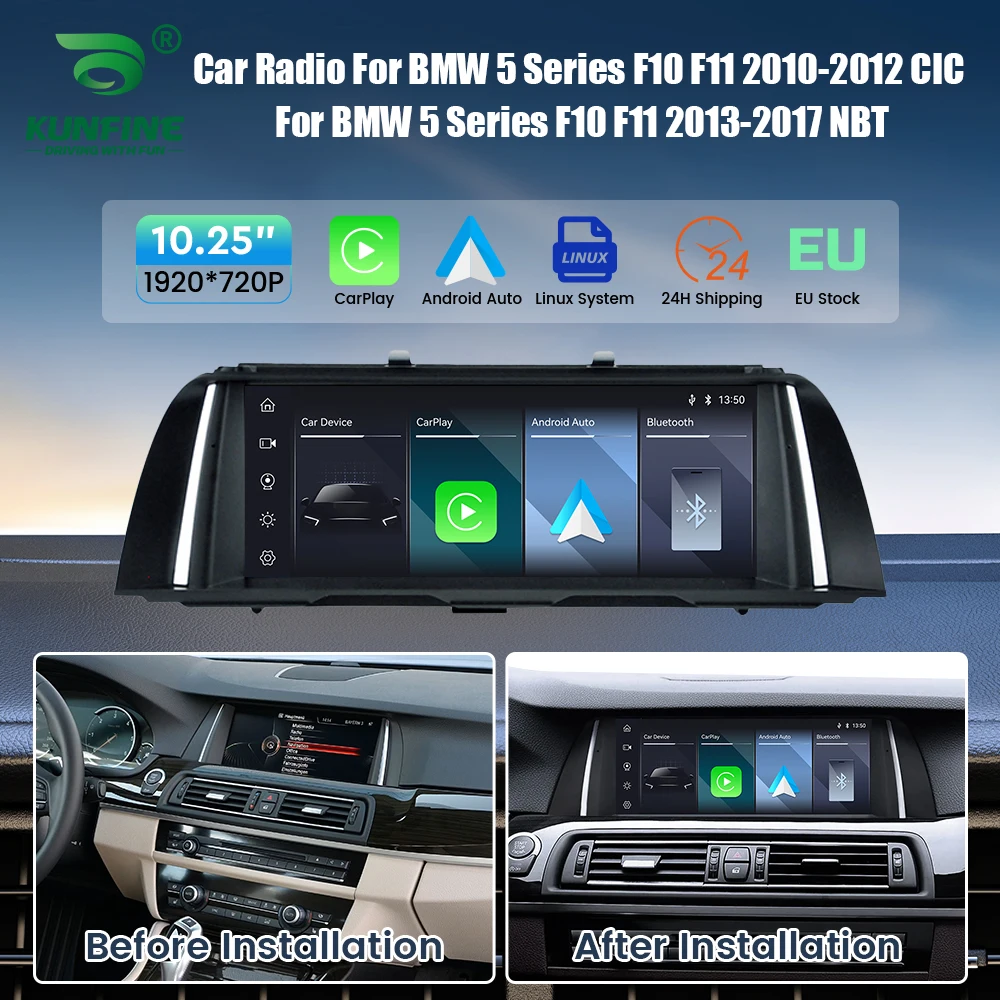 Autoradio da 10,25 pollici per BMW Serie 5 F10 2010-2017 CIC NBT con CarPlay Wireless, Android Auto, Bluetooth, navigazione GPS, unità principale multimediale, aggiornamento con schermo touch, lettore