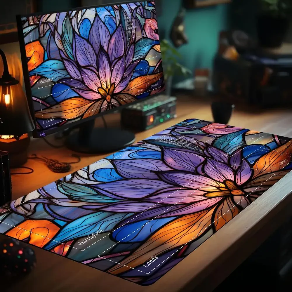 Magic Playmat kaartgamingmat met zone Gekleurde glasstijl Illustratie mtg speelmat Bureaumat verzamelspelmat magisch kaarttapijt