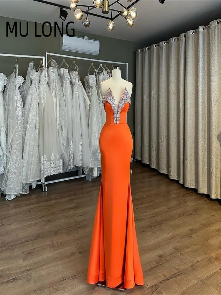 MU LONG V-neck Long Sexy Evening Dresses Prom Dresses Elegant Party Dresses For Women Guest Wedding Party Dress