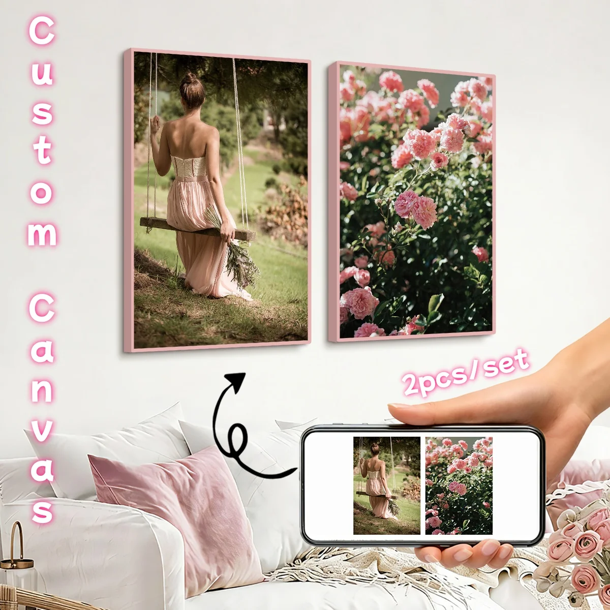 2 Stück/Set individueller Leinwanddruck, personalisiertes Foto, geeignet für Familienleben, Haustiere, Landschaft, Paar, Hochzeiten, Heimdekoration, Poster, Geschenke