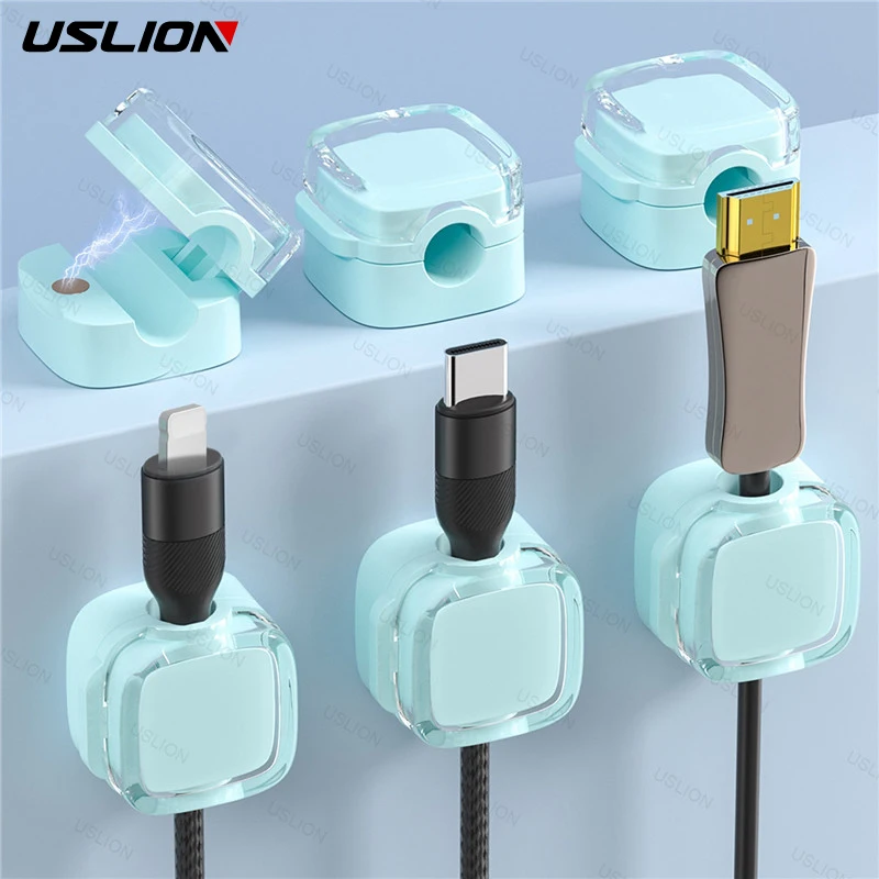 USLION 6 PCS Cable Organizer Magnetic Cable Clips Wire Cord Winder Keeper Desk USB Cables Management Phone Holder Accessories