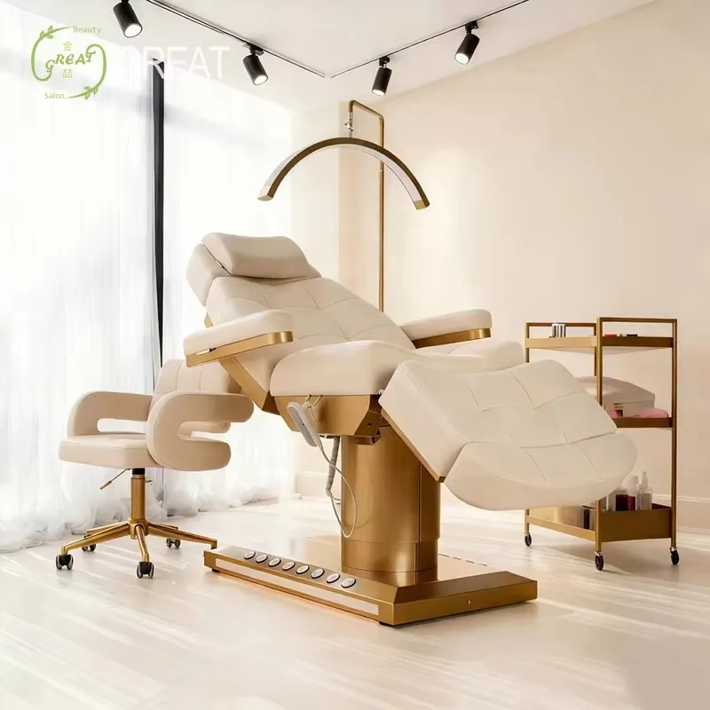 Luxury Beauty Salon Furniture PU Leather Metal Base Spa Massage Bed Facial Bed Suitable for Beauty Salons