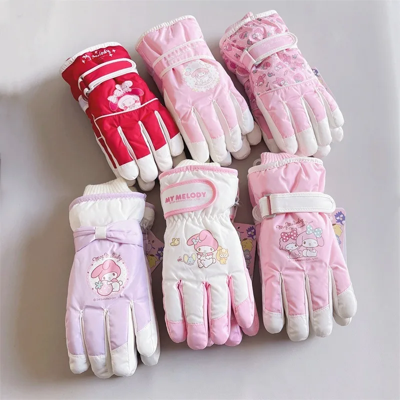 

Sanrio My Melody Ski Riding Glove Kawaii Утолщенные теплые перчатки My Melody Симпатичные мягкие плюшевые зимние снежные перчатки Женский подарок