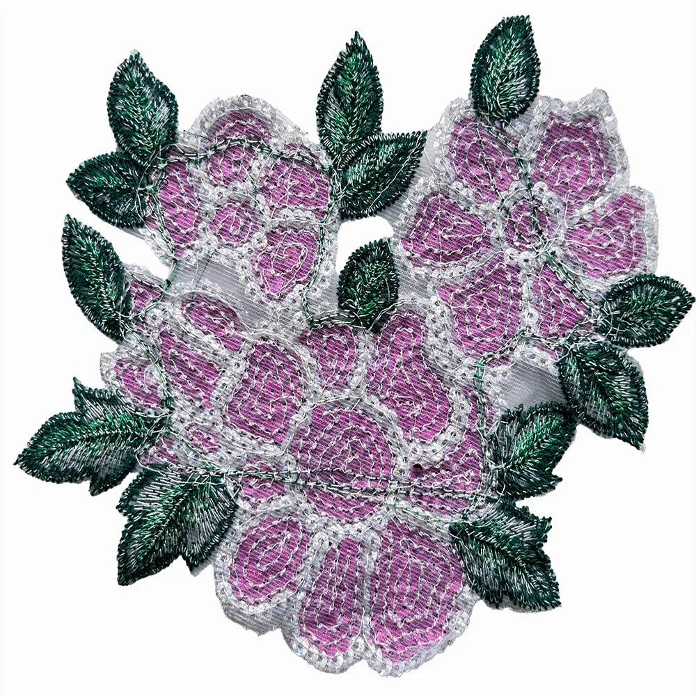 1 Piece Beautiful Purple Sequin Flower Sew On Clothing Accessories Fabric Sticker Applique