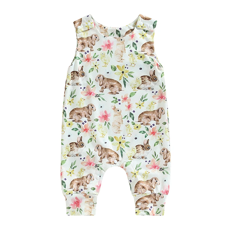 

Infant Baby Girls Boys Rompers Fish Bunny Floral Print Sleeveless Rompers Jumpsuits Summer Newborn Baby Clothing