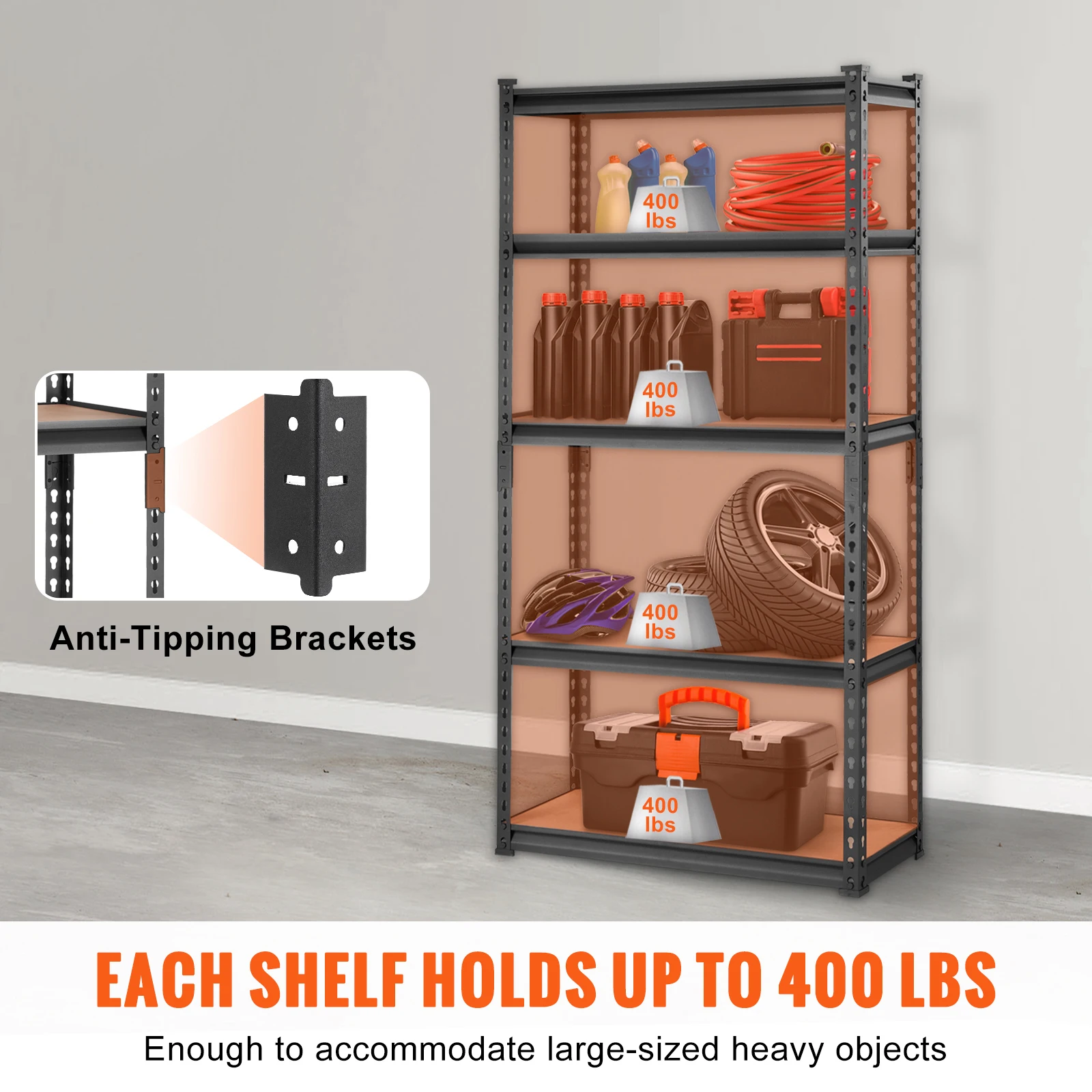 

Storage Shelving Unit, 5Tier Adjustable, 2000 Lbs Capacity, Heavy Duty Garage Shelves Metal Utility Rack, 30L X 12W X 60 H