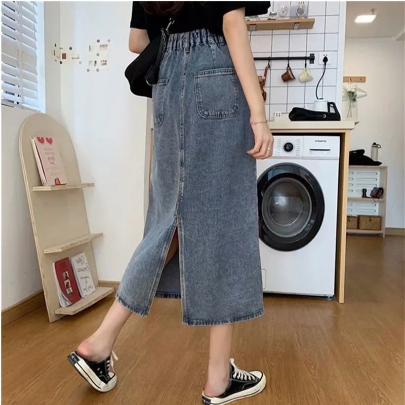 

Pop 2022 New Summer High-waisted Slimming Denim Skirt For Women Medium-length A- Line Cut Slim Fit Hong Kong Style
