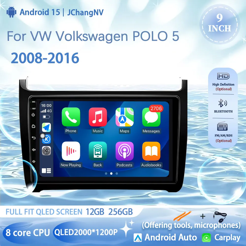 9 "أندرويد 15 لشركة فولكس فاجن فولكس فاجن بولو 5 2008-2016 راديو السيارة Carplay السيارات الوسائط المتعددة ستيريو مشغل فيديو لتحديد المواقع والملاحة 4G BT