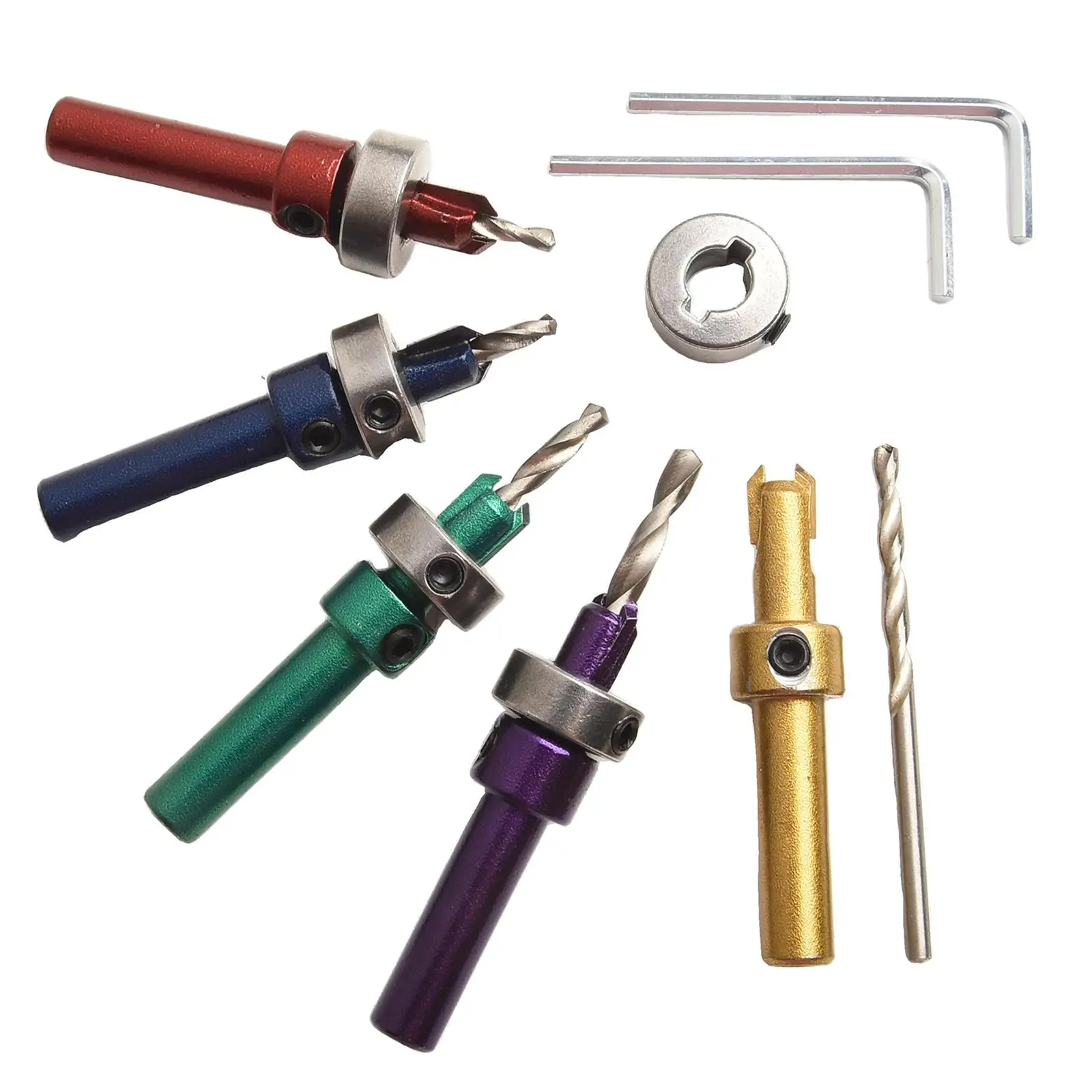 

Hole Drilling Bit Set Countersink Drill Bit Set Five Piece Set Hex Wrench Included Standard Round Shank DIY Woodworking