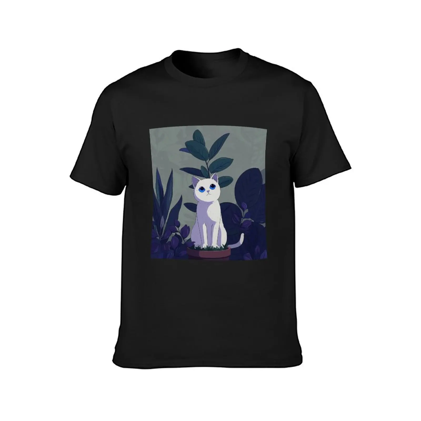 Feline Serenity: White Cat and Ficus elastica T-Shirt blanks heavyweights customs design your own mens graphic t-shirts pack