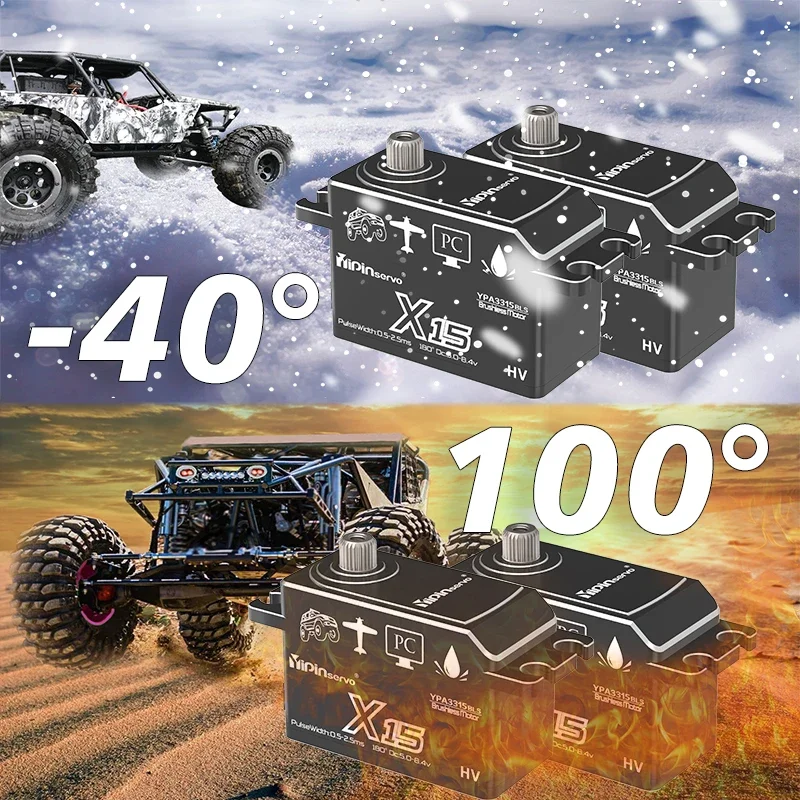 Yipinservo-Servo Digital sin escobillas, 15KG, PWM, engranaje totalmente metálico, alto par, perfil bajo, Servo de cuerpo corto para coche Rc 1/8 1/10