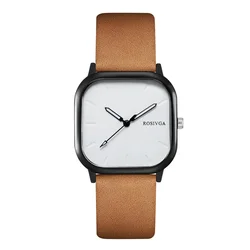 Reloj de negocios para hombre y mujer, pulsera de cuarzo de cuero PU con esfera cuadrada Simple, a la moda