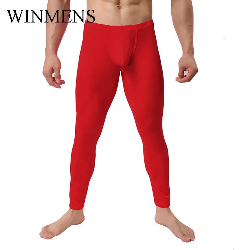 Solid Ultra-thin Long Pants Adult Men's Pajamas Translucent Fitness Close-fitting Sleepwear Male Loungewear Bottoms