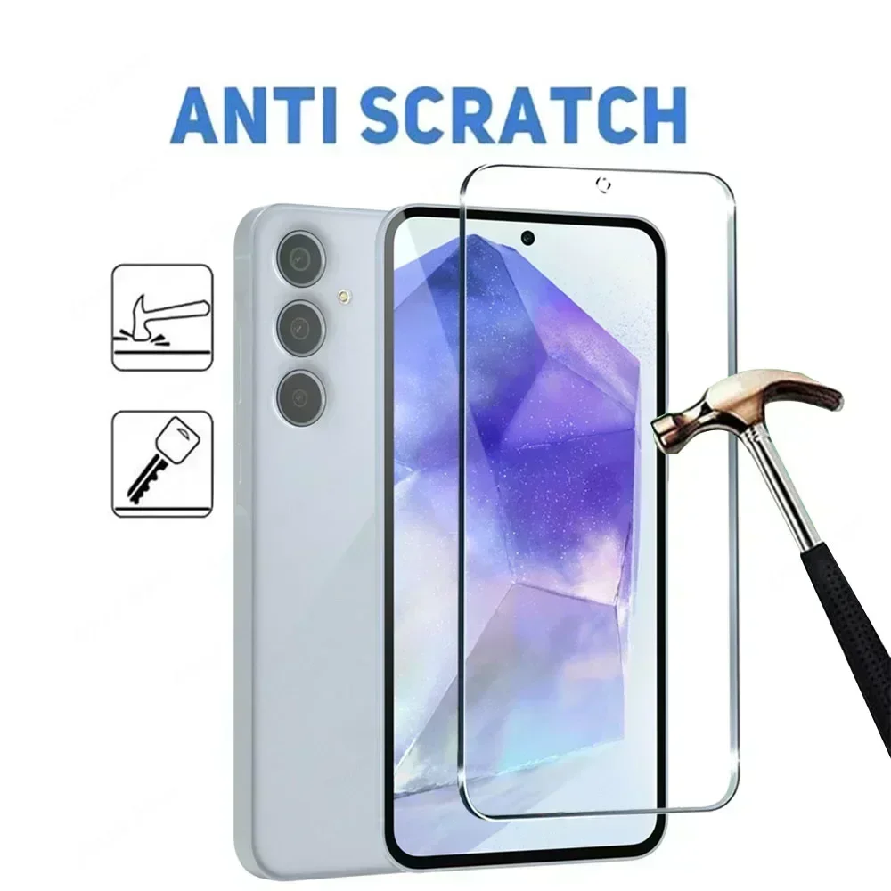 4 ชิ้นกระจกนิรภัยสําหรับ Samsung Galaxy A55 A54 A53 A52 5 กรัม A34 A15 A51 A71 A34 A14 A24 A33 A70 A73 A12 A13 A32 ป้องกันหน้าจอ