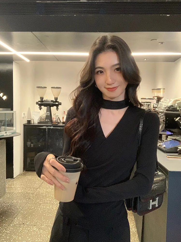 

Женская облегающая футболка с V-образным вырезом и длинным рукавом, базовый слой, внутренняя одежда, топ с вырезом на шее для осени и зимы