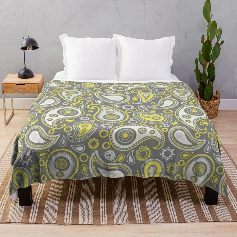 

Yellow and grey paisley pattern Throw Blanket warm winter Decorative Throw Blankets