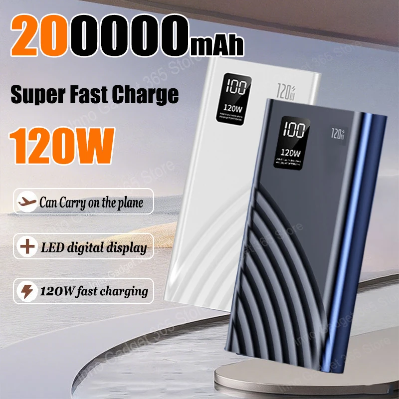 

120 Вт 200000 мАч Power Bank высокой емкости Сверхбыстрая зарядка Power Bank Портативное зарядное устройство для iPhone Samsung Huawei