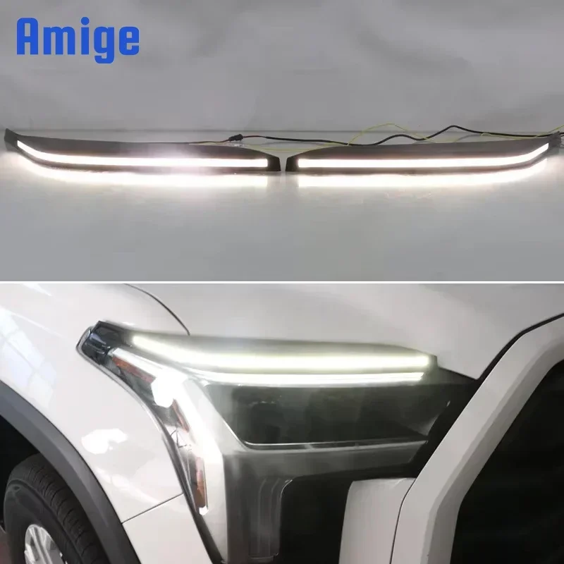 Car LED DRL 12v Daytime Running Light For Toyota Tundra Sequoia 2023 Auto DRL Daylights Dynamic Yellow Turn Signal Driving Lamps