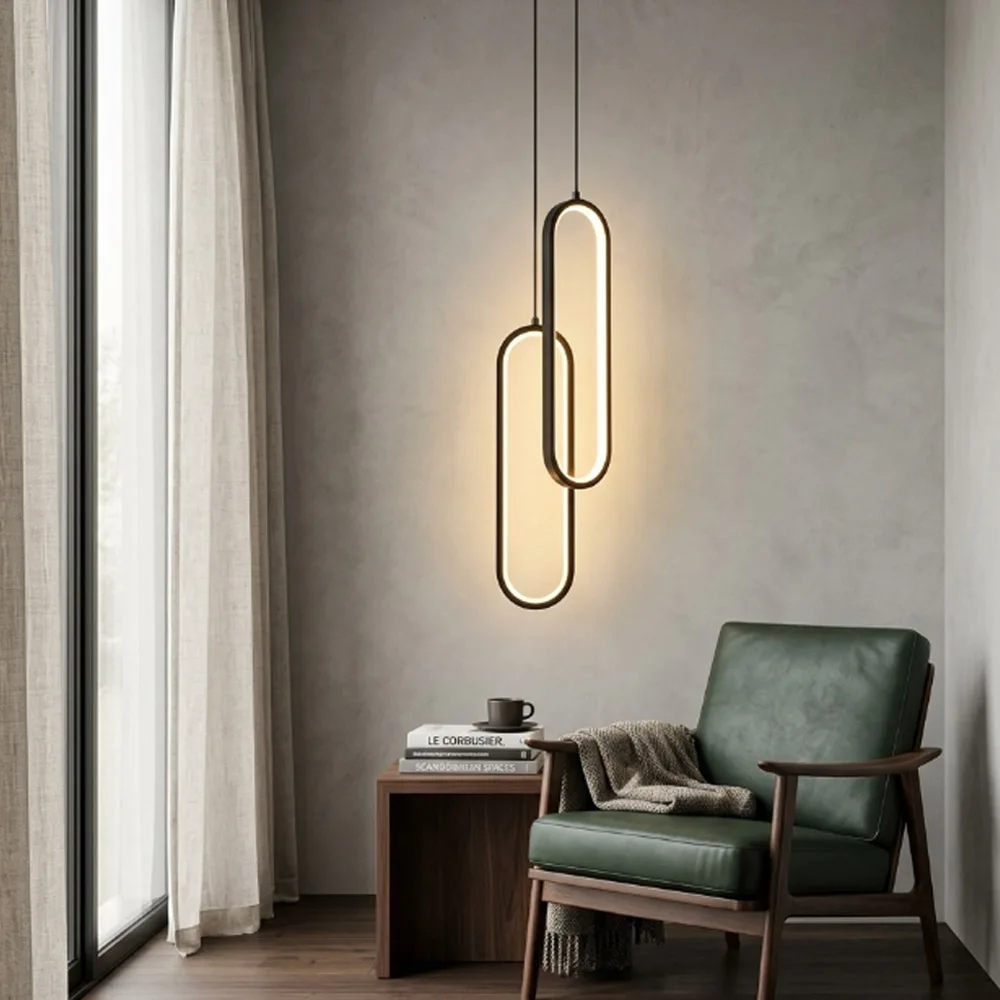 LED Oval Strip Chandelier Warm Light For living Room Sofa Bedside Hotel Office Study Dining Room Bar Counter Decorative Lighting