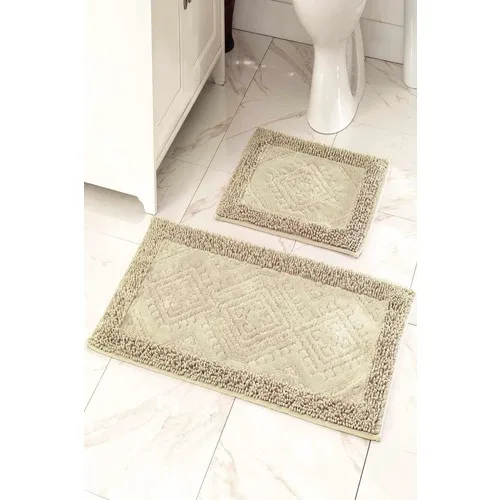 Anchor Home Cotton Toilet Seat Pad Bath Mat Set Rugs Beige 2'li