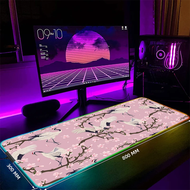 

RGB Gaming Mousepad Crane Mouse Mats LED Large Gamer Mousepads XXL Keyboard Pads Luminous Desk Mat Mouse Pad Backlit