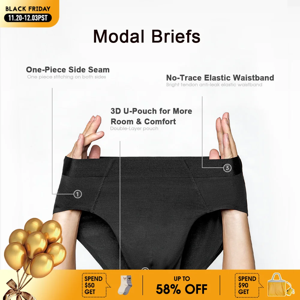 

Maden Men's Modal Briefs Seamless Breathable Stretch Underwear Mid-Rise Comfortable Large Size Lightweight Daily Wear 1/2/4/6pcs