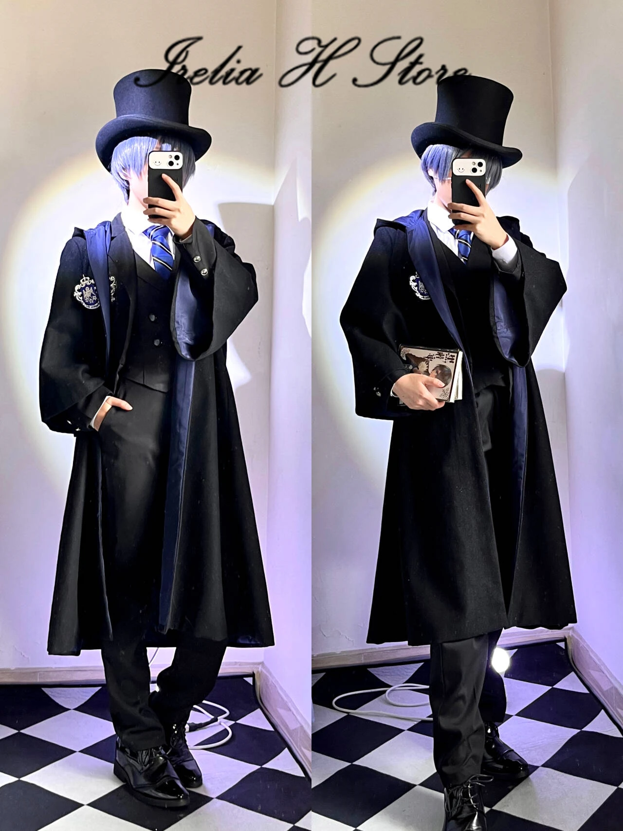 Irelia H Store Ciel Black Butler -Public School Arc Ciel Phantomhive Cosplay Costume School uniform set winter trench image 5