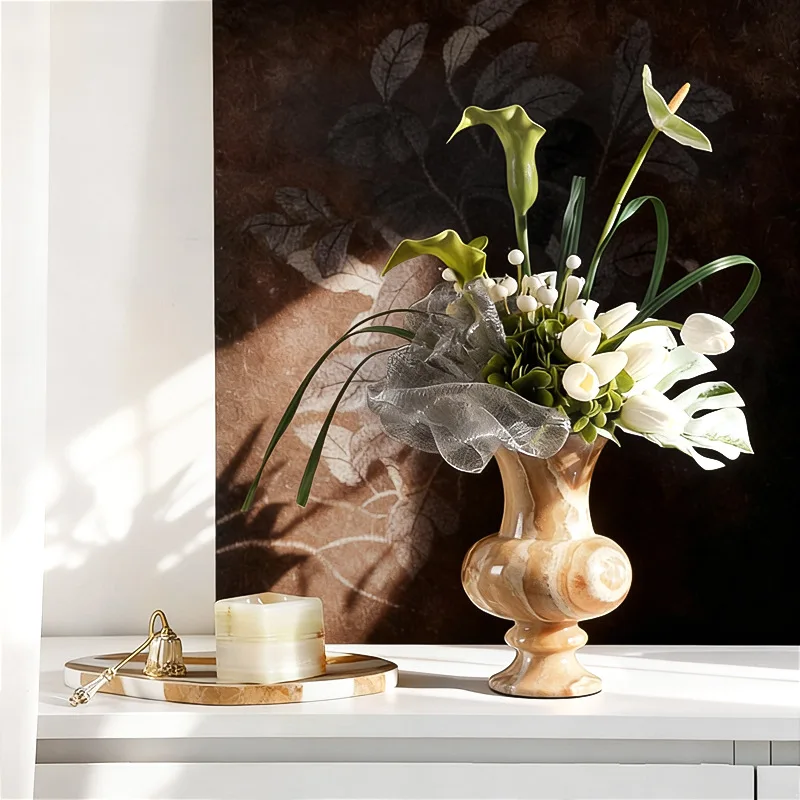 ornament creative artistic sense marble vase flower arrangement atmosphere arrangement floral ornament display