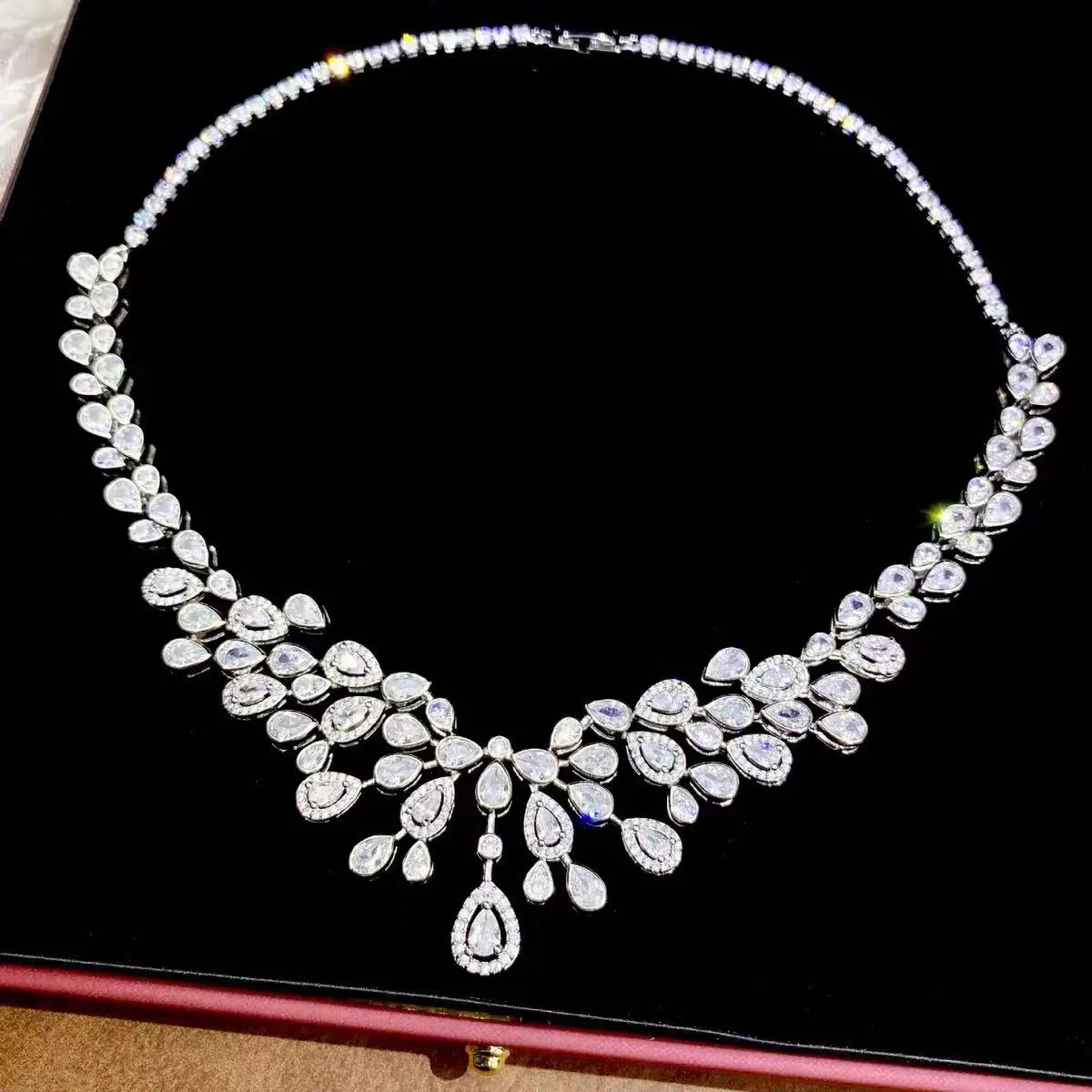 

CC Necklace for Women Party Accessory Shine White Zirconia Wedding Event Bridal Silver Color Engagement Earring Jewelry Sets