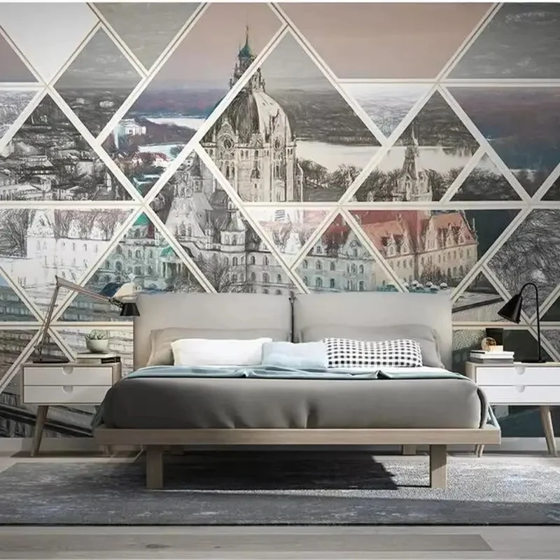 

Custom Wallpaper 3d Hand drawn city modern minimalist geometric creative mosaic graphics jazz white marble wallpaper home decor