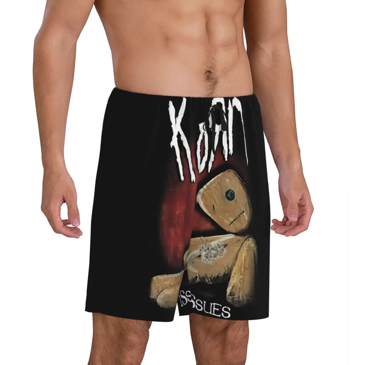 Custom Printed Men's Nu Metal Rock Band Korns Pajama Bottoms Sleepwear Pjs Sleep Shorts with Pockets