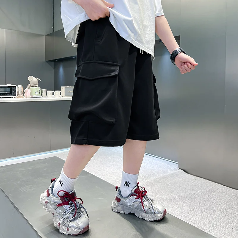 Big Boys ฤดูร้อน Capris กางเกงขาสั้นผ้าฝ้ายเด็กผู้ใหญ่สบายๆกีฬาสั้นกางเกงสําหรับวัยรุ่นเด็ก 7 8 9 10 12 13 14 15 16 ปี