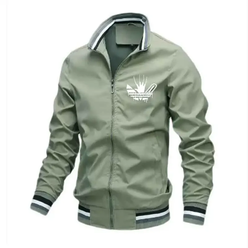 

Spring and Autumn Men's Stand-up Collar Zipper Jacket, New Fashion Printed Casual Sportswear, Striped Design Outdoor Hoodless Sl