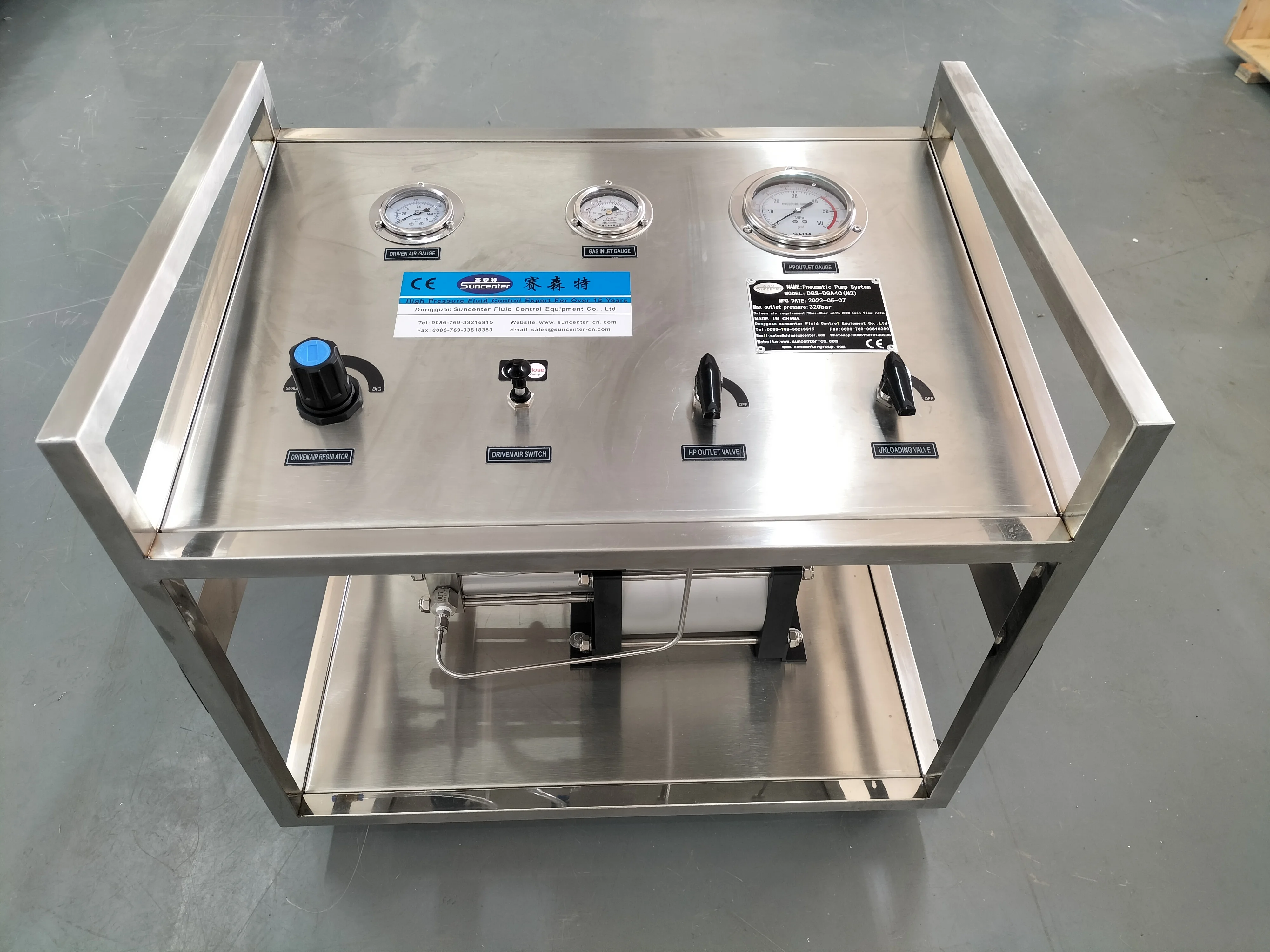 High-Pressure Air-Driven Nitrogen Booster Pump Gas Pressure Test Bench with Max 1600 Bar Outlet Pressure