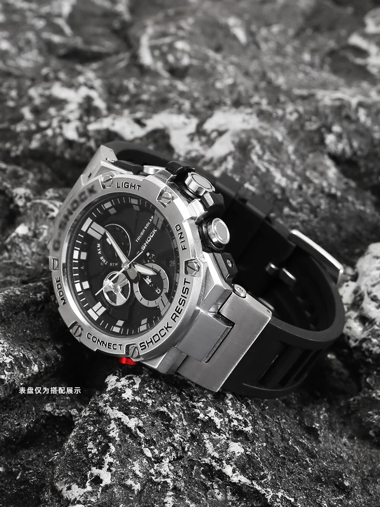 Cinturino in caucciù FKM con estremità concava in metallo modificato per Casio GSHOCK GST-B100 GST-S130/W300/400G/W110/cinturino in gomma fluorurata da uomo