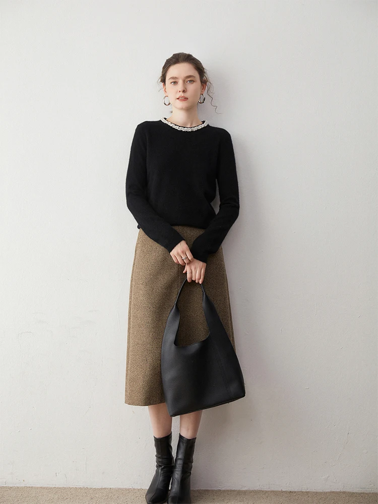 

Женский простой свитер с круглым вырезом, осень-зима, 100% кашемир, вязаный пуловер, мягкая теплая роскошная одежда Grace, топы для офисных женщин