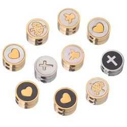 4pcs 10mm Stainless Steel Beads Heart Angel Cross Round Enamel Bead for Jewelry Making Supplies Diy Bracelets Necklace Material