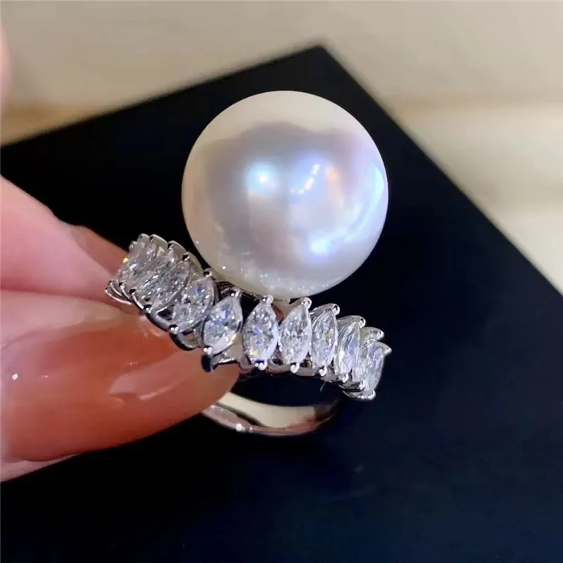 new  AAAA ++++ 6-7MM 7-8MM 8-9MM  9-10MM  ROUND AKOYA WHITE Pearl S925 Silver Princess Large V Shining Horse Eye Zircon Ring