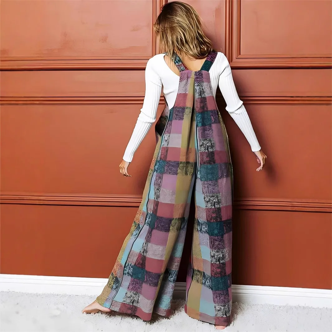 

New European and American women's multi-color fleece plaid wide-leg work pants