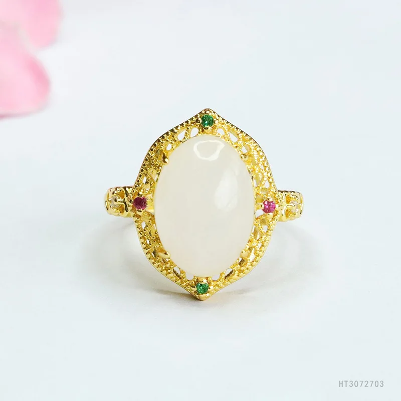 

Natural Hetian jade ring, white jade egg surface, ring finger ring, jade.