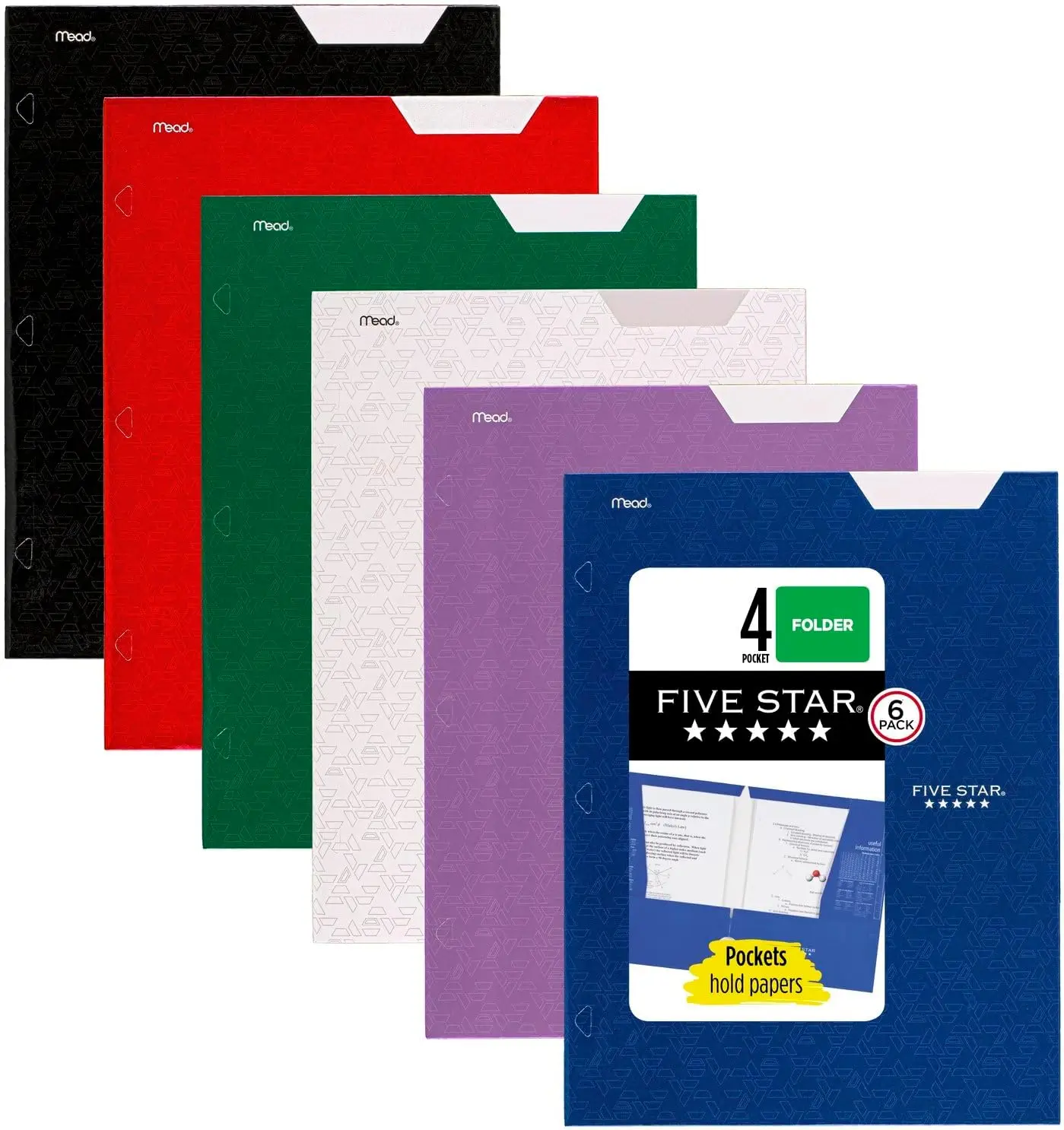 

4-Pocket Folder 6 Pack, Fits 3-Ring Binders, Holds Letter Paper, Assorted Colors
